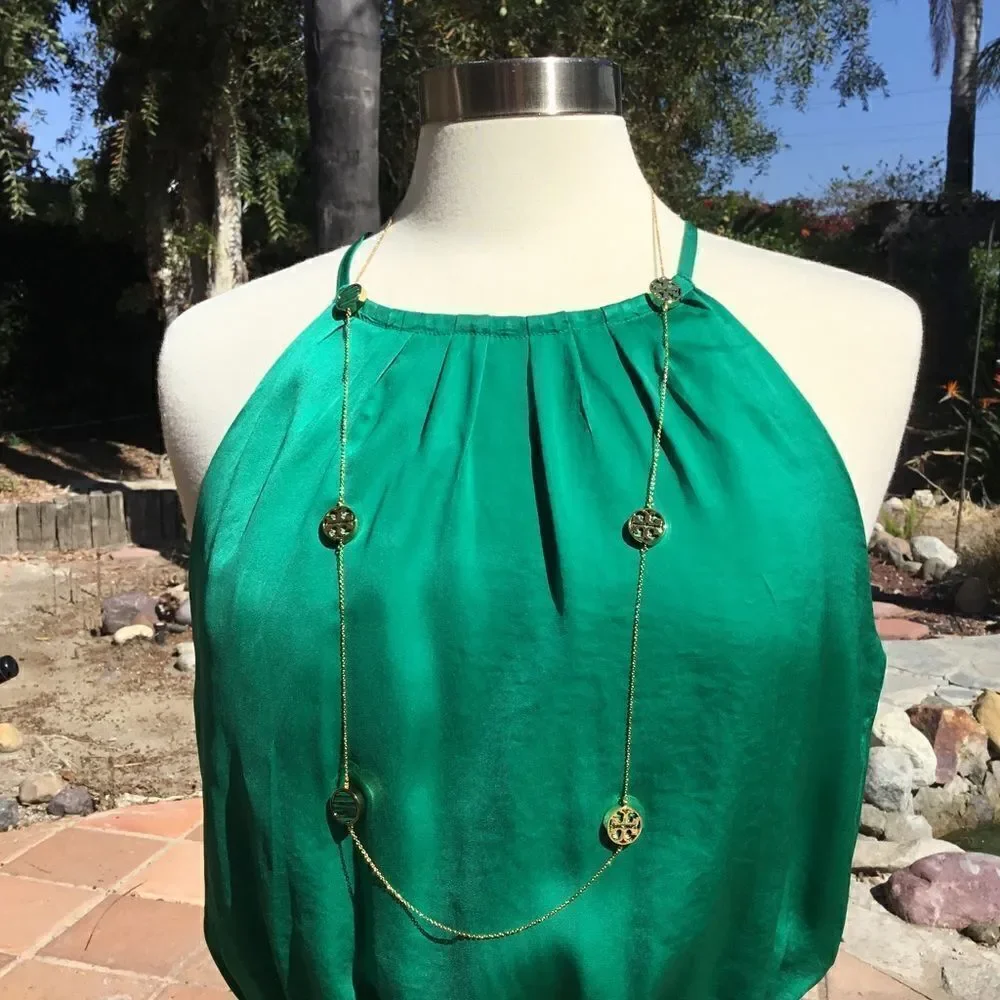 TORY BURCH DOUBLE T LOGO / MALACHITE NECKLACE